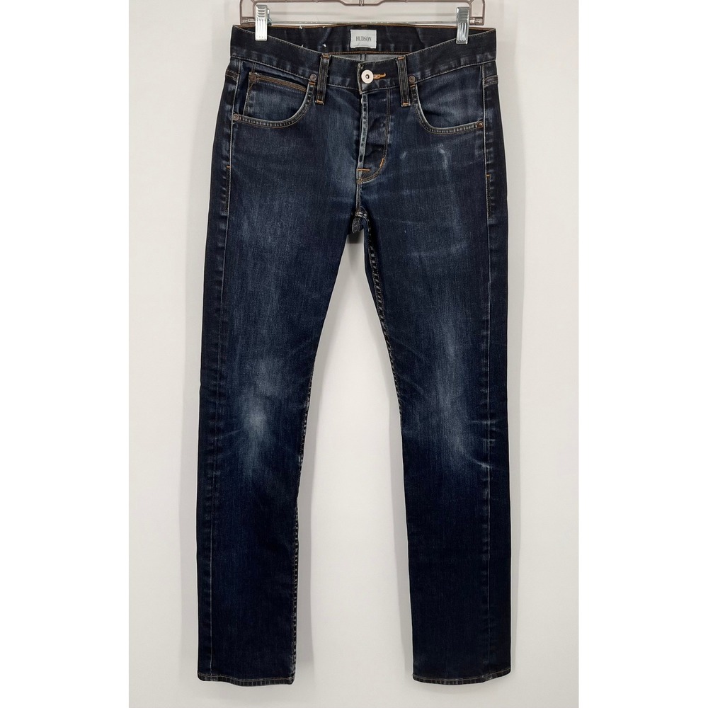 Hudson Byron Straight Leg Jeans Mens 29 Dark Wash Indigo Button Fly Denim